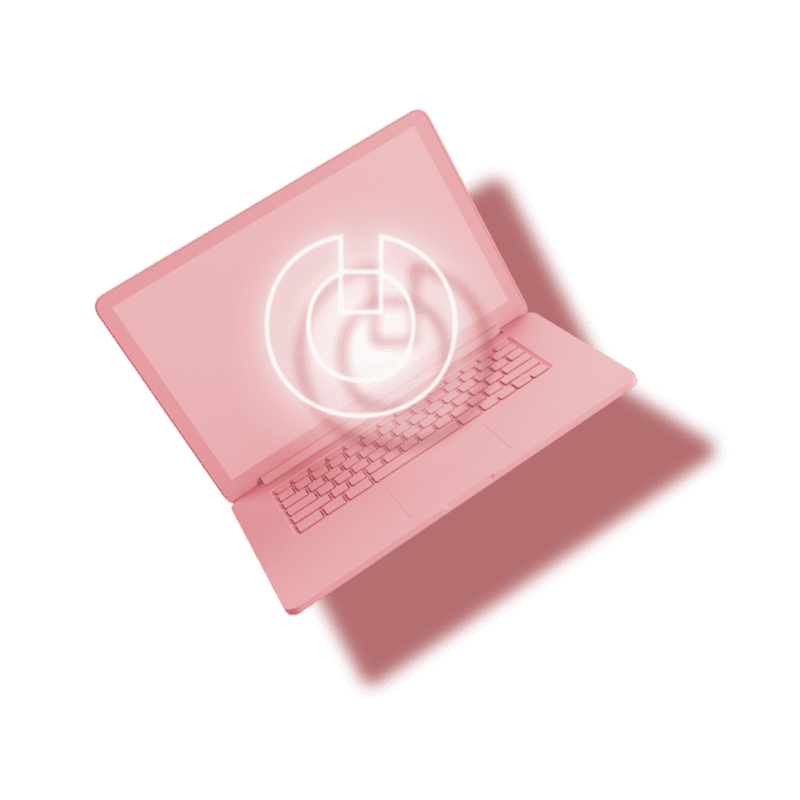 ordinateur rose penché logo storiz