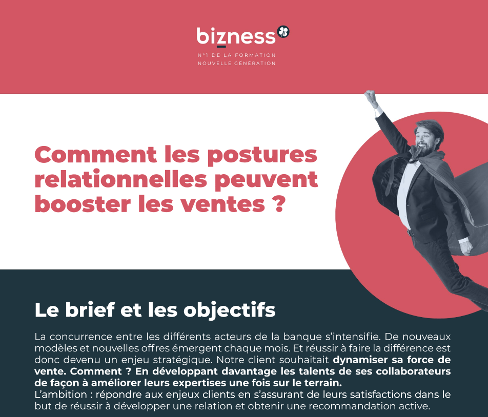 couverture cas client banque bizness homme super héro texte