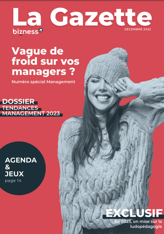 couverture magazine management bizness femme bonnet pull