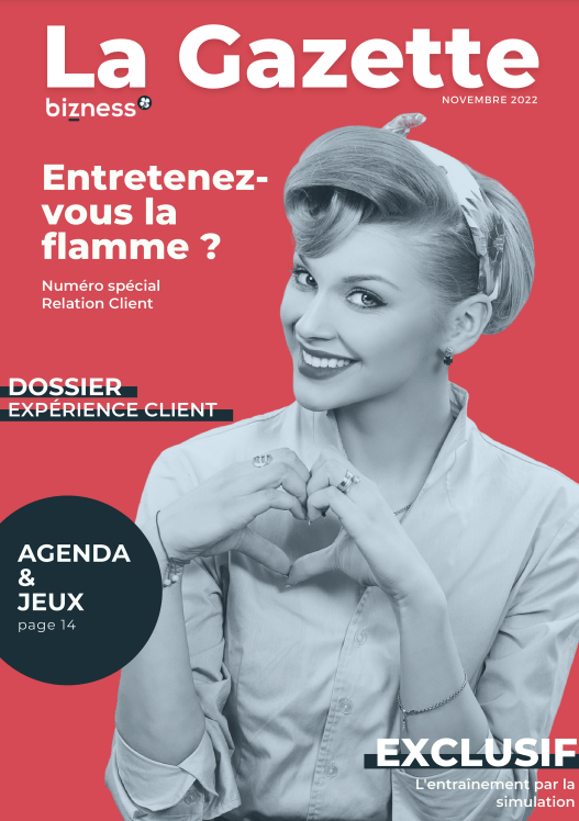 couverture magazine bizness relation client femme coeur doigt