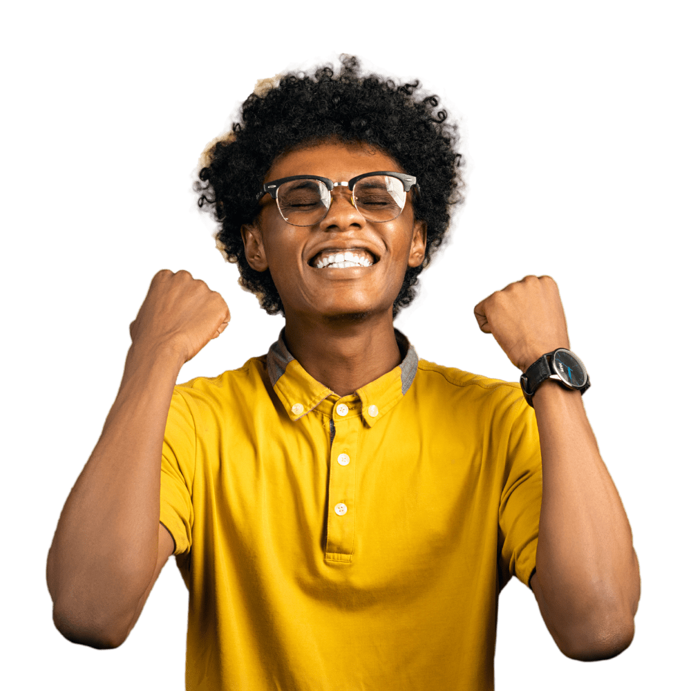 Homme lunette en jaune victoire