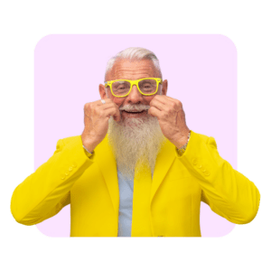 Homme costard jaune fond violet