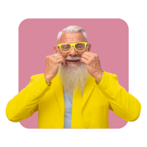 Homme costard jaune fond violet