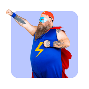 Homme superman en bleu sur fond bleu