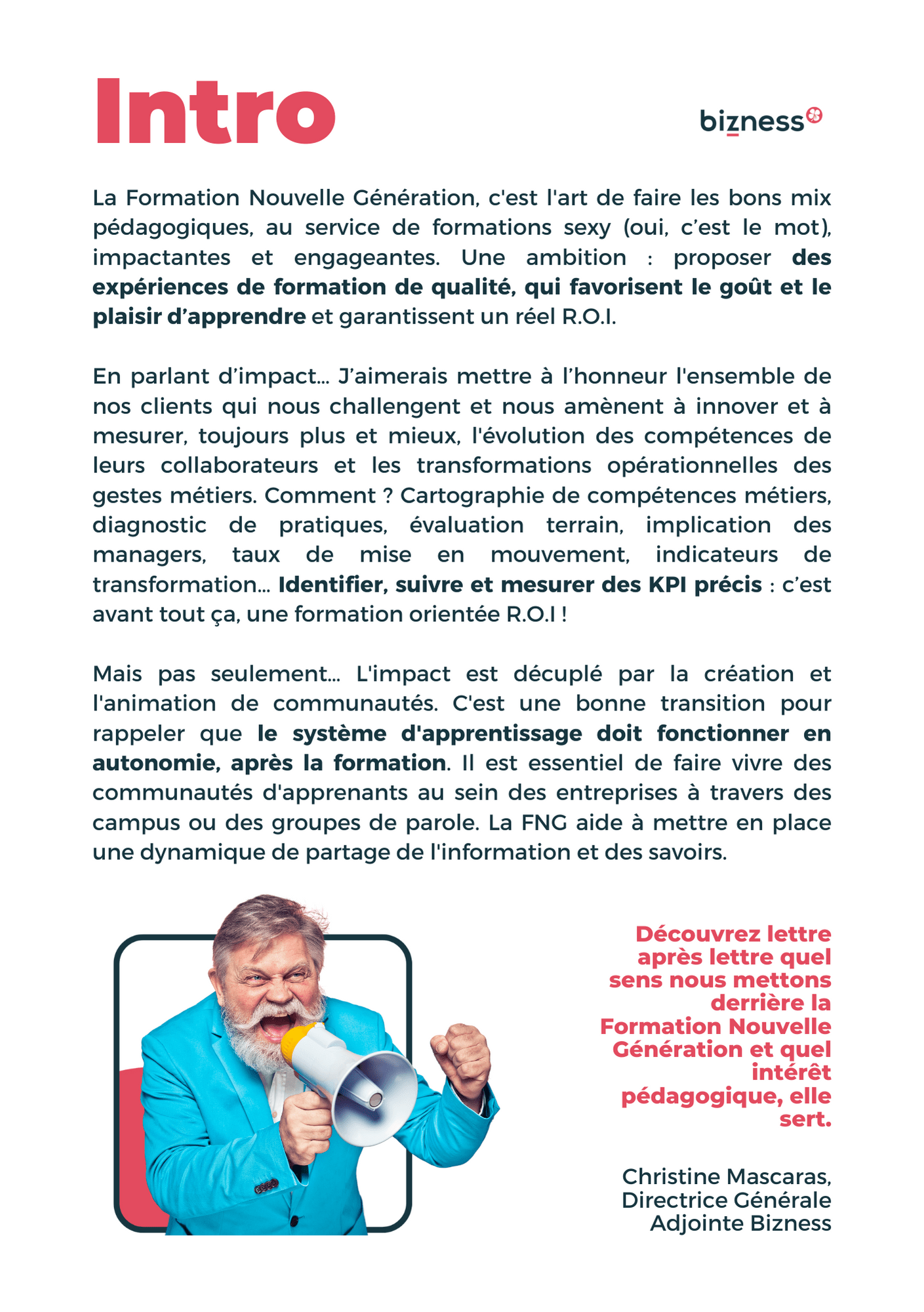 Page intro dico de la FNG - homme en bleu avec porte-voix