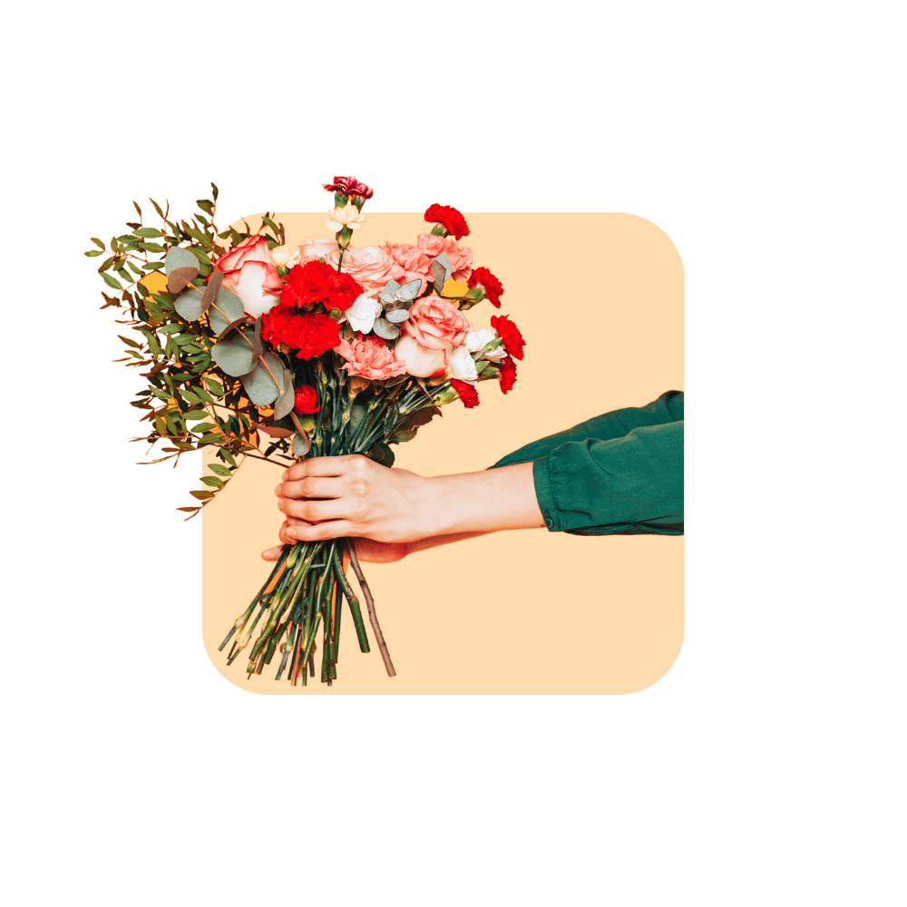 Bouquet de fleurs dans les mains - bonne relation client