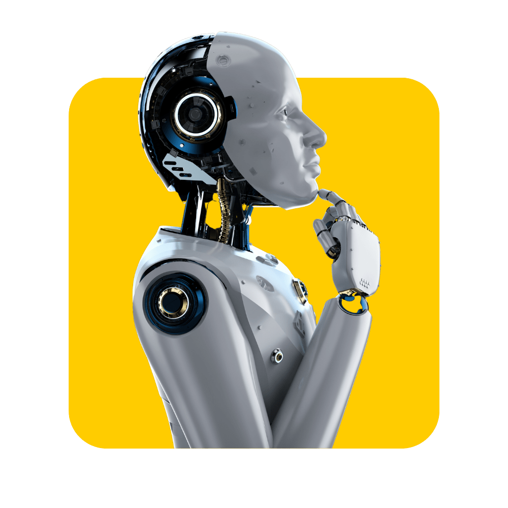 Robot de profil sur fond jaune