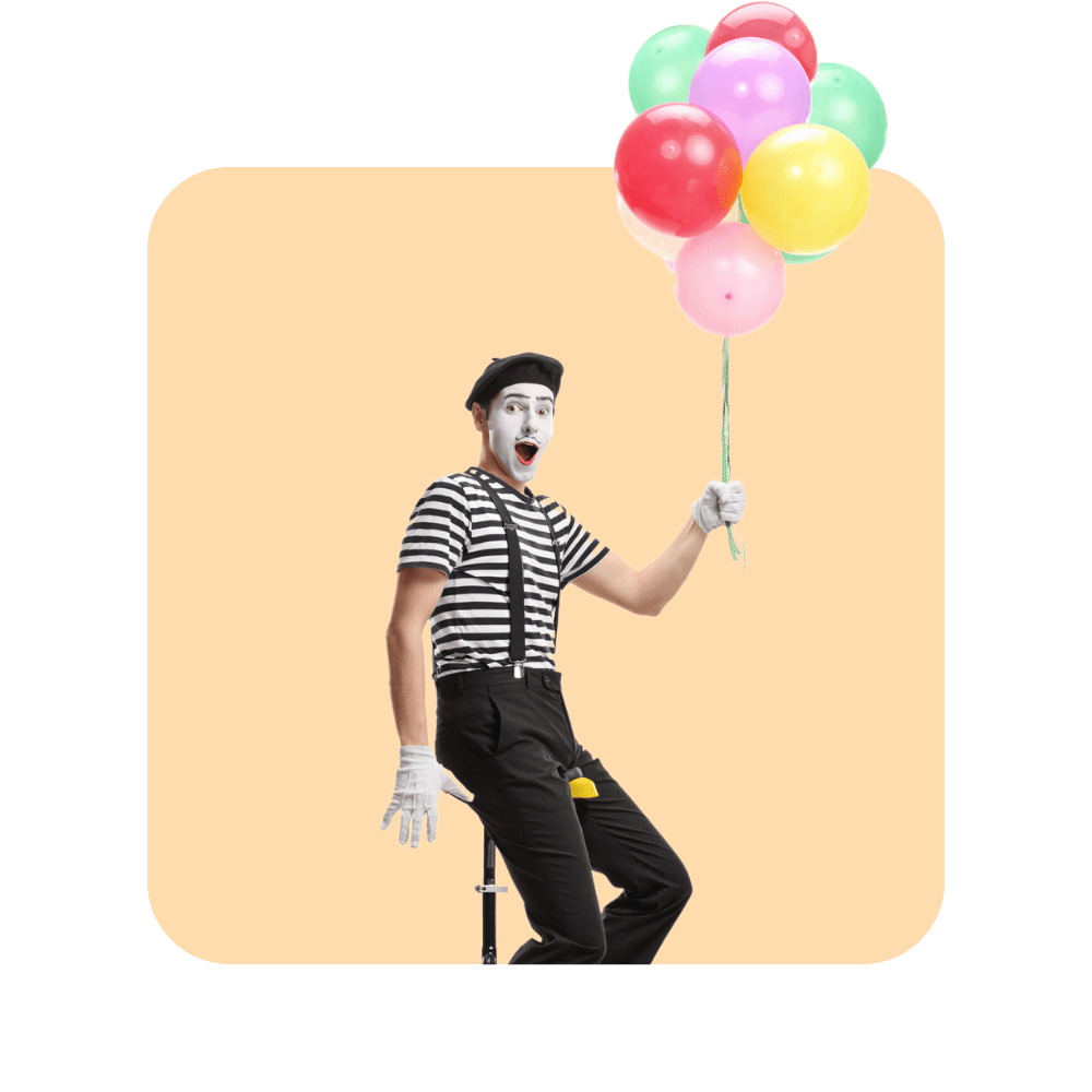 acrobate pull rayé noir et blanc bretelles noires sur un monocycle avec ballons à la main - se former aux soft skills